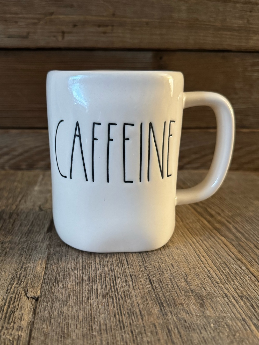 Rae Dunn “Caffeine” White Ceramic Coffee Mug